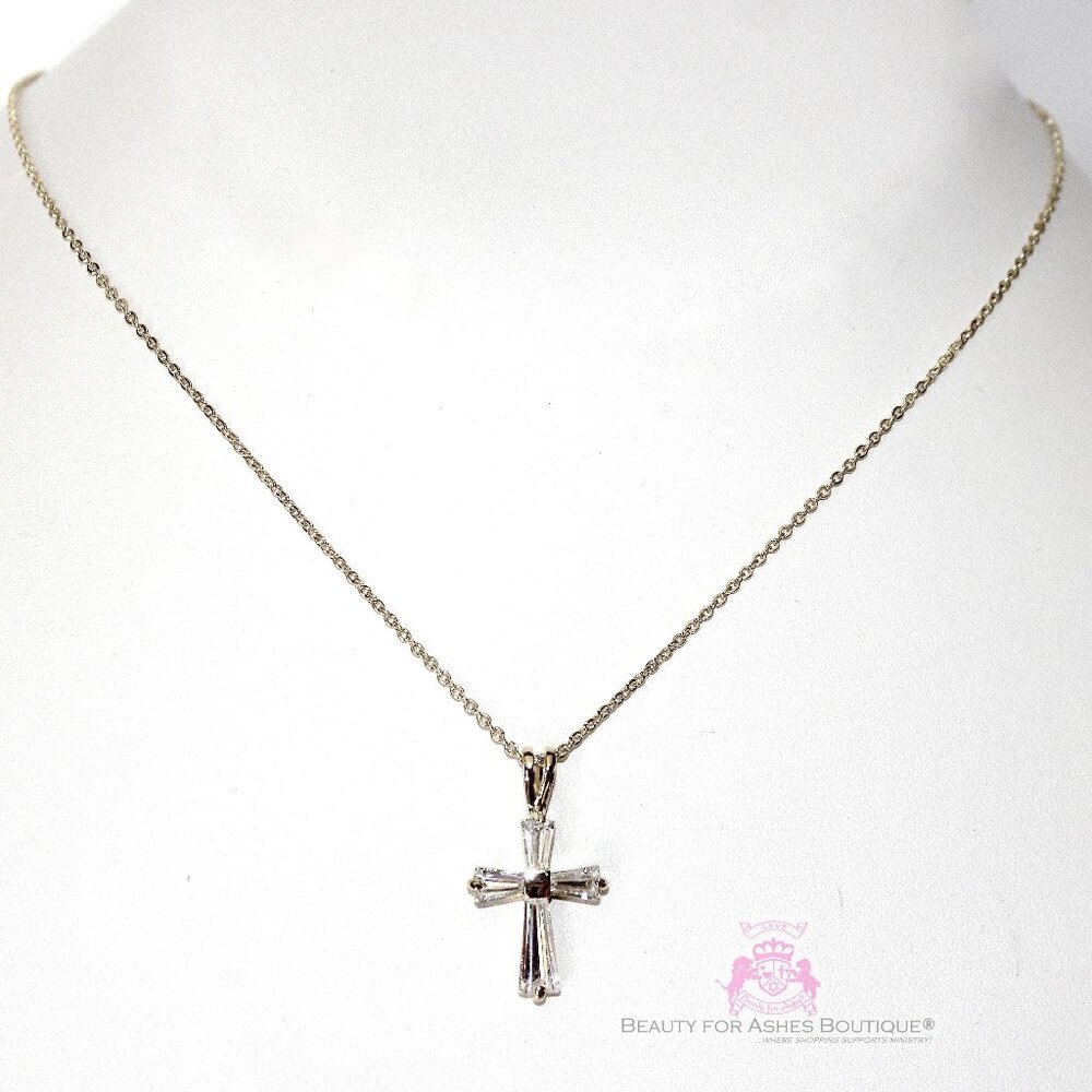 Silver Classic Cz Cross Necklace